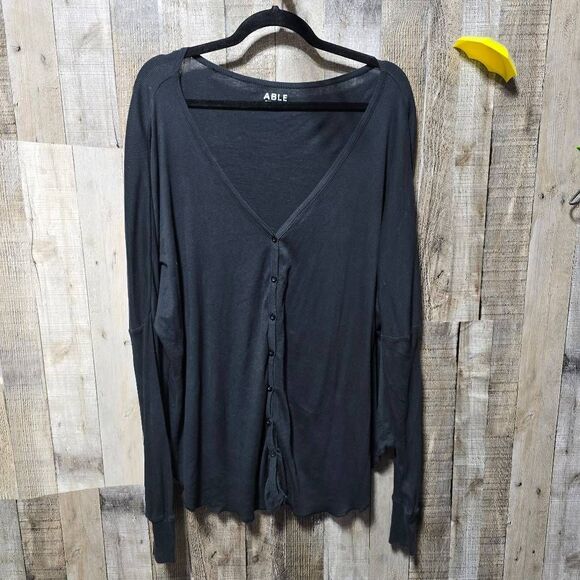 ABLE Black Julia Anywhere Button Down Cardigan Top - Picture 2 of 6